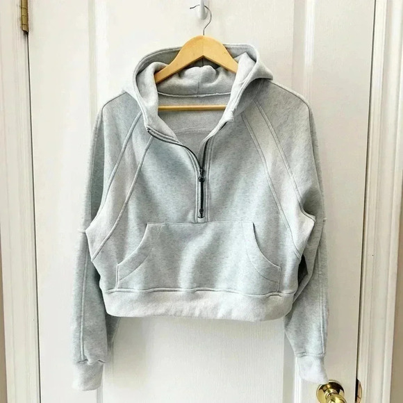 Cropped Hoodie 1/2 Zip Sweatshirt Fleece Lined Sporty Active Grey Size Small - Picture 4 of 14